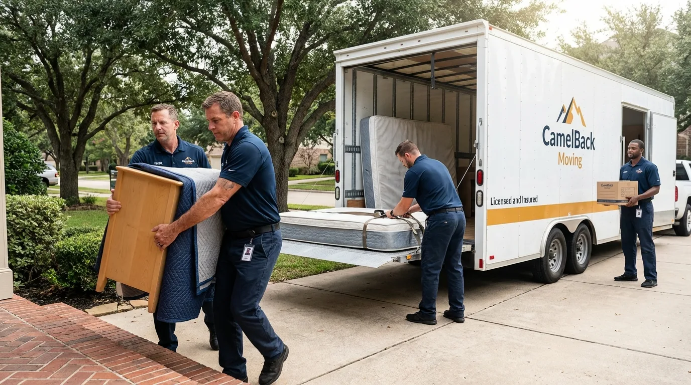 Crew loading residential truck for cross-state move from Crawfordville, GA